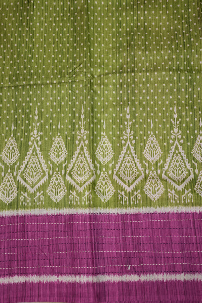 Semi Tussar Saree with Patola Body, Gap Border & Pallu – Olive Green & Magenta