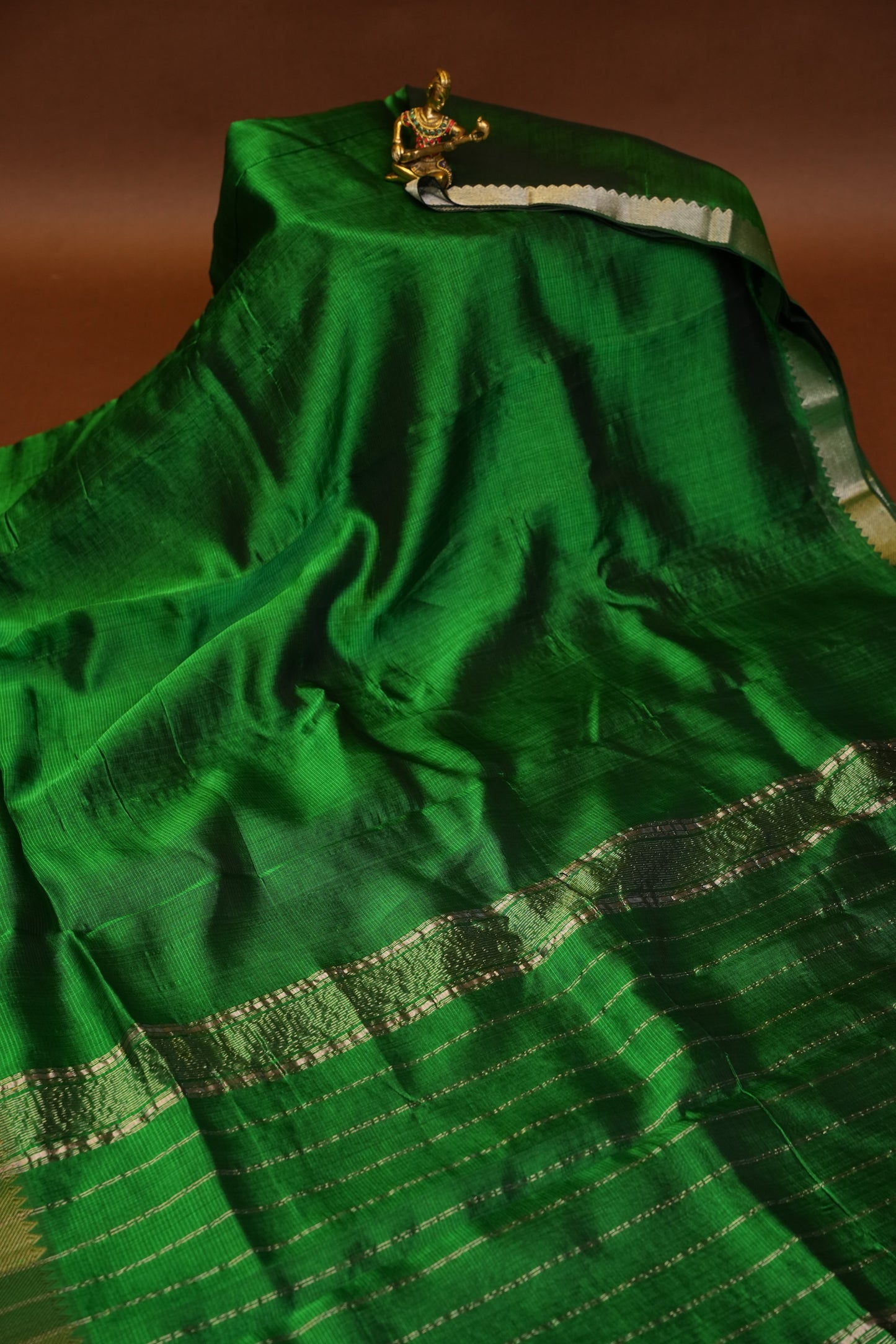 Mangalagiri Silk Cotton Saree - Rich Emerald Green