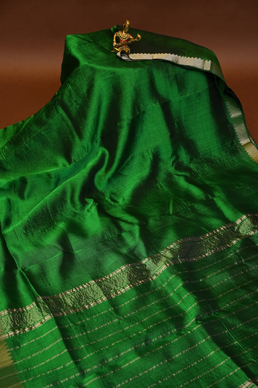 Mangalagiri Silk Cotton Saree - Rich Emerald Green