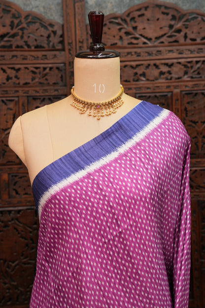 Semi Tussar Saree with Patola Body, Gap Border & Pallu – Magenta & Royal Blue