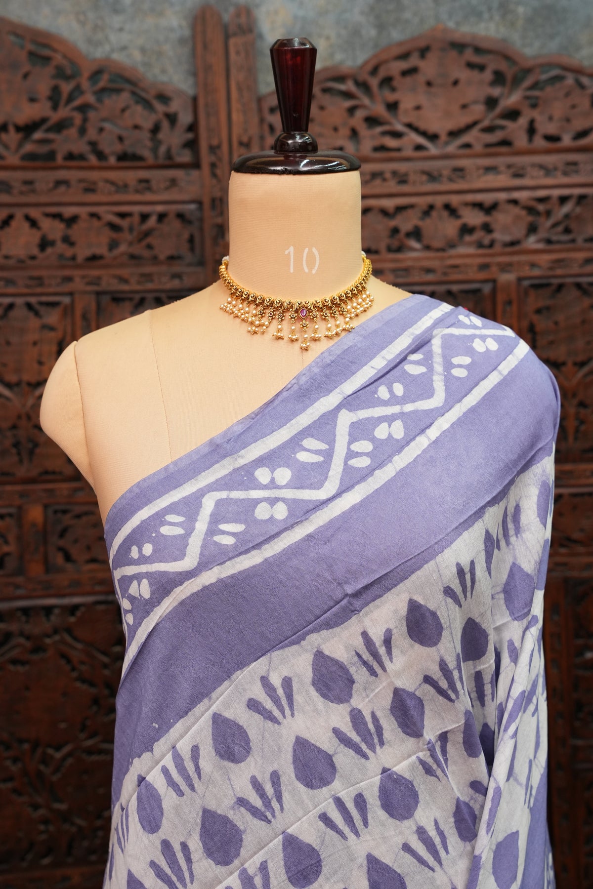 Pure Cotton Saree with Digital Block Prints – Lavender & White