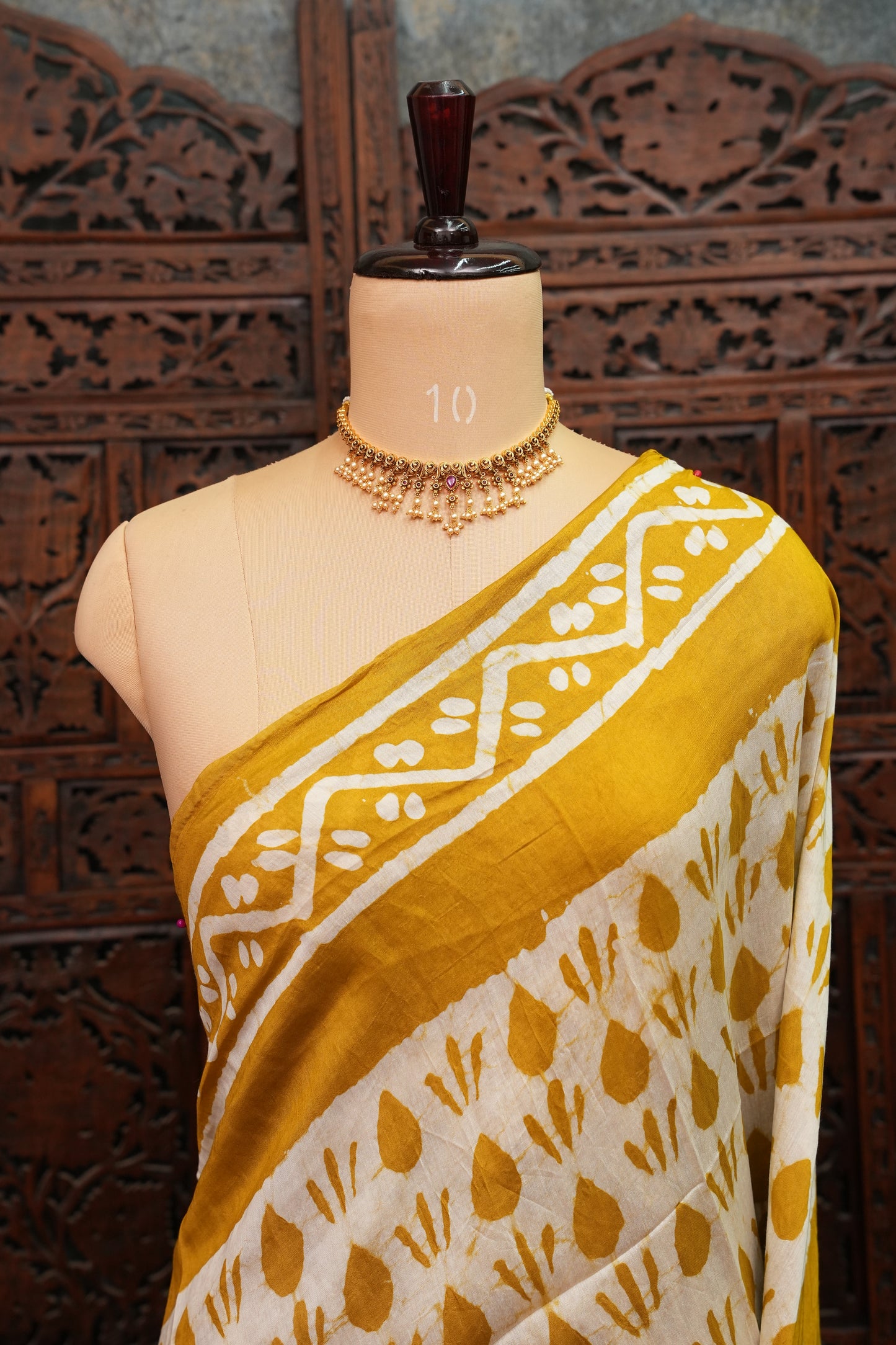 Pure Cotton Saree with Digital Block Prints – Mustard Yellow & White