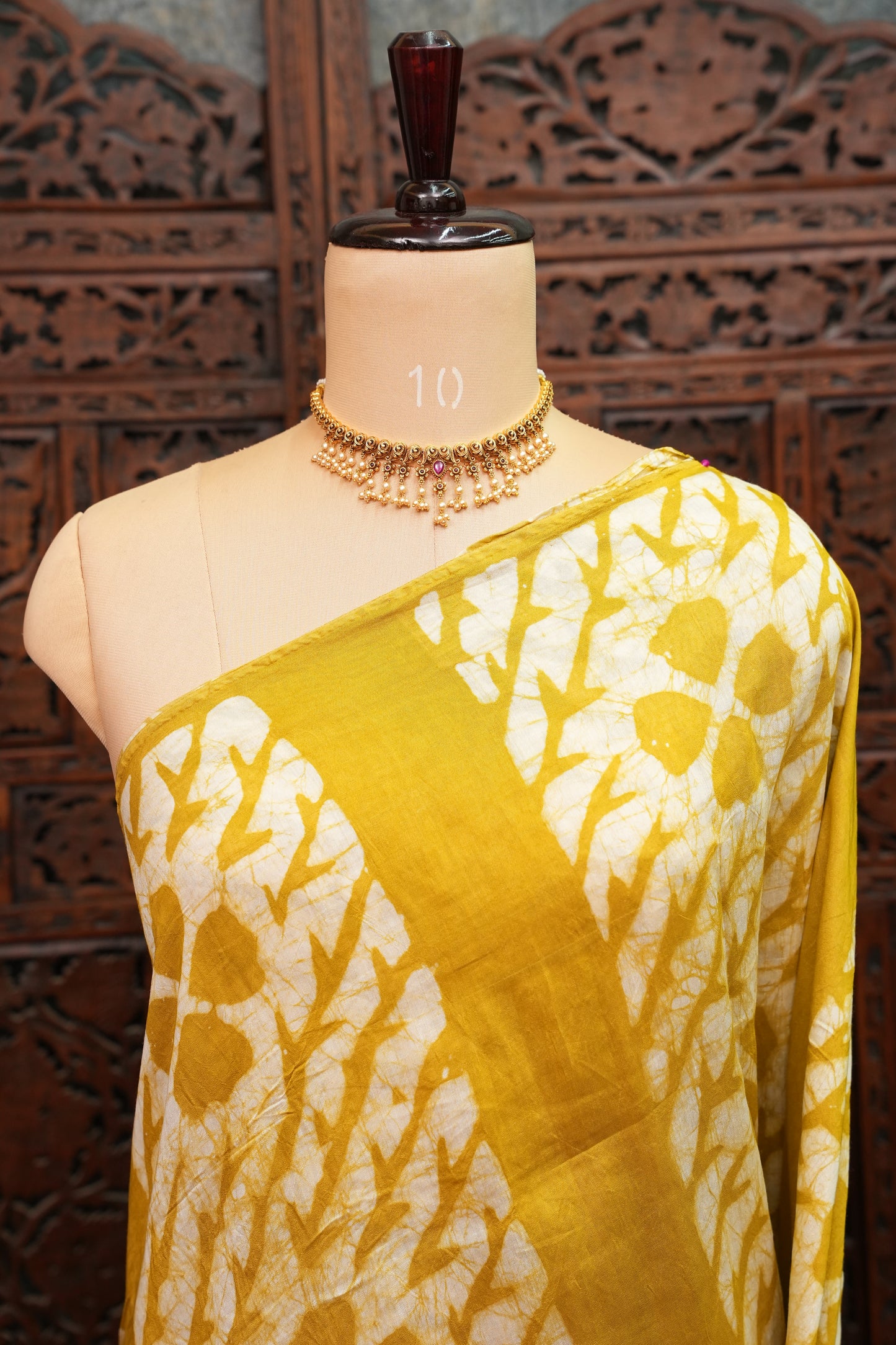 Pure Cotton Saree with Digital Block Prints – Mustard Yellow & White