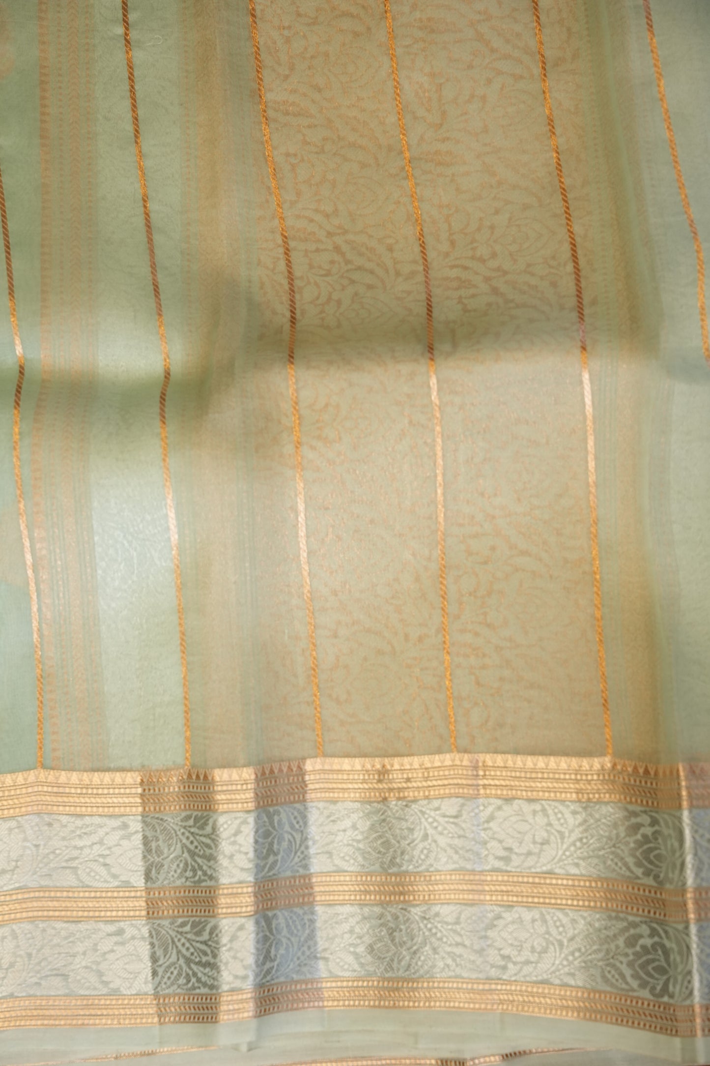 Pure Banarasi Organza(Kora) Silk Handloom Saree with Silver & Gold Zari Buttas & Border – Powder Blue | Silk Mark Certified