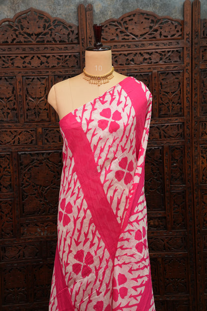 Pure Cotton Saree with Digital Block Prints – Rani Pink & White