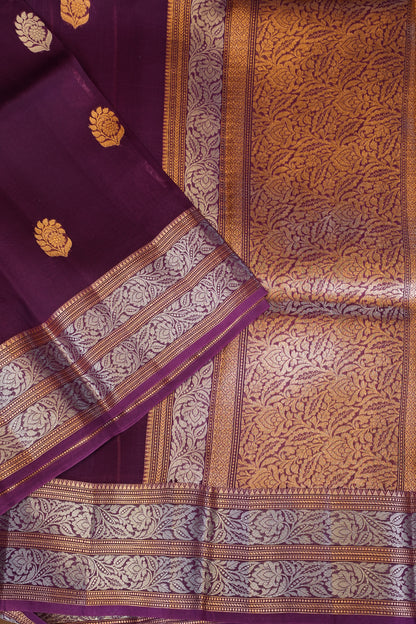 Pure Banarasi Organza(Kora) Silk Handloom Saree with Gold & Silver Zari Buttas – Burgundy | Silk Mark Certified