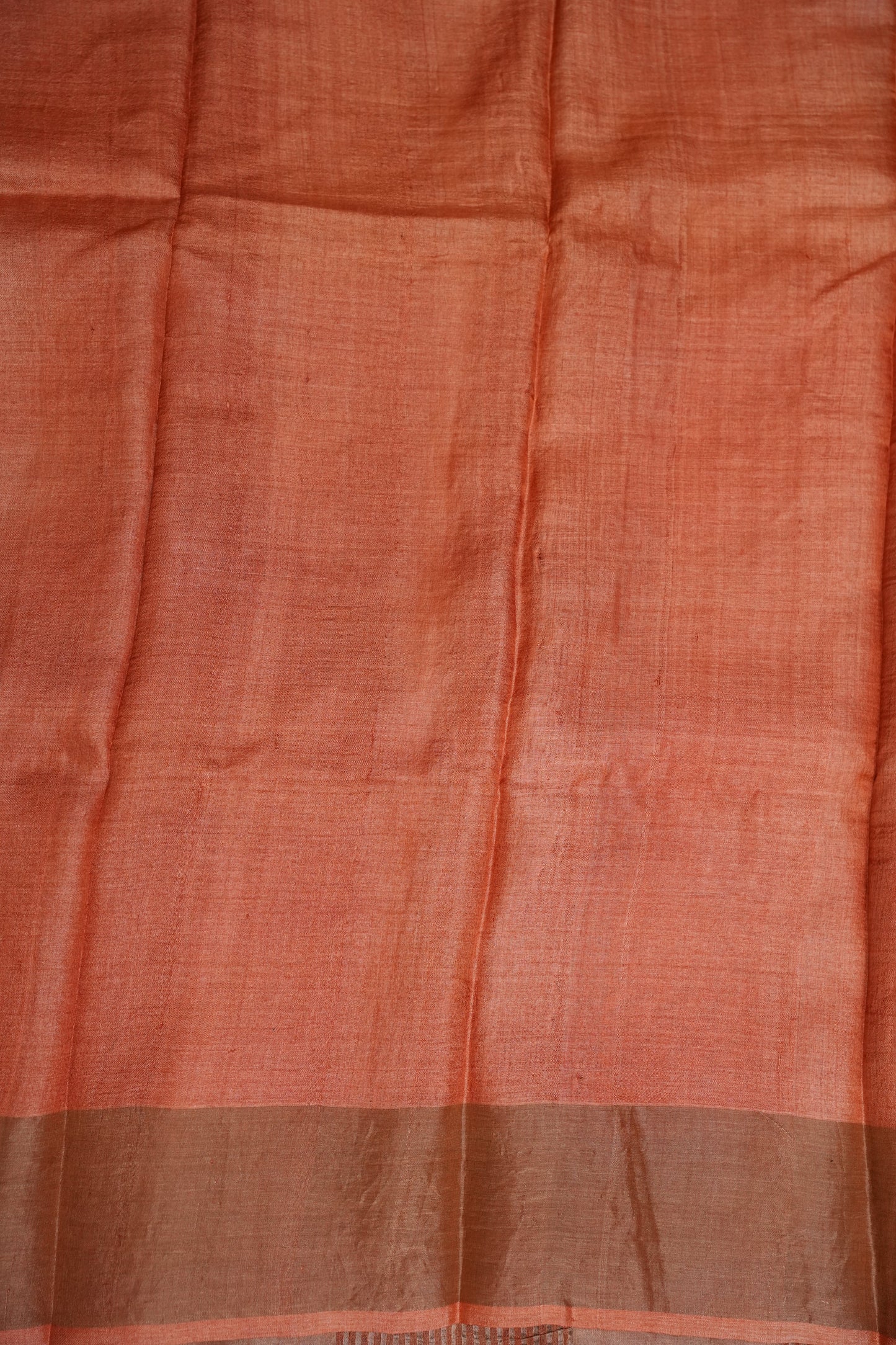 Silk Mark Certified Pure Tussar Silk Saree – Ivory Chevron Weave with Terracotta Orange Pallu