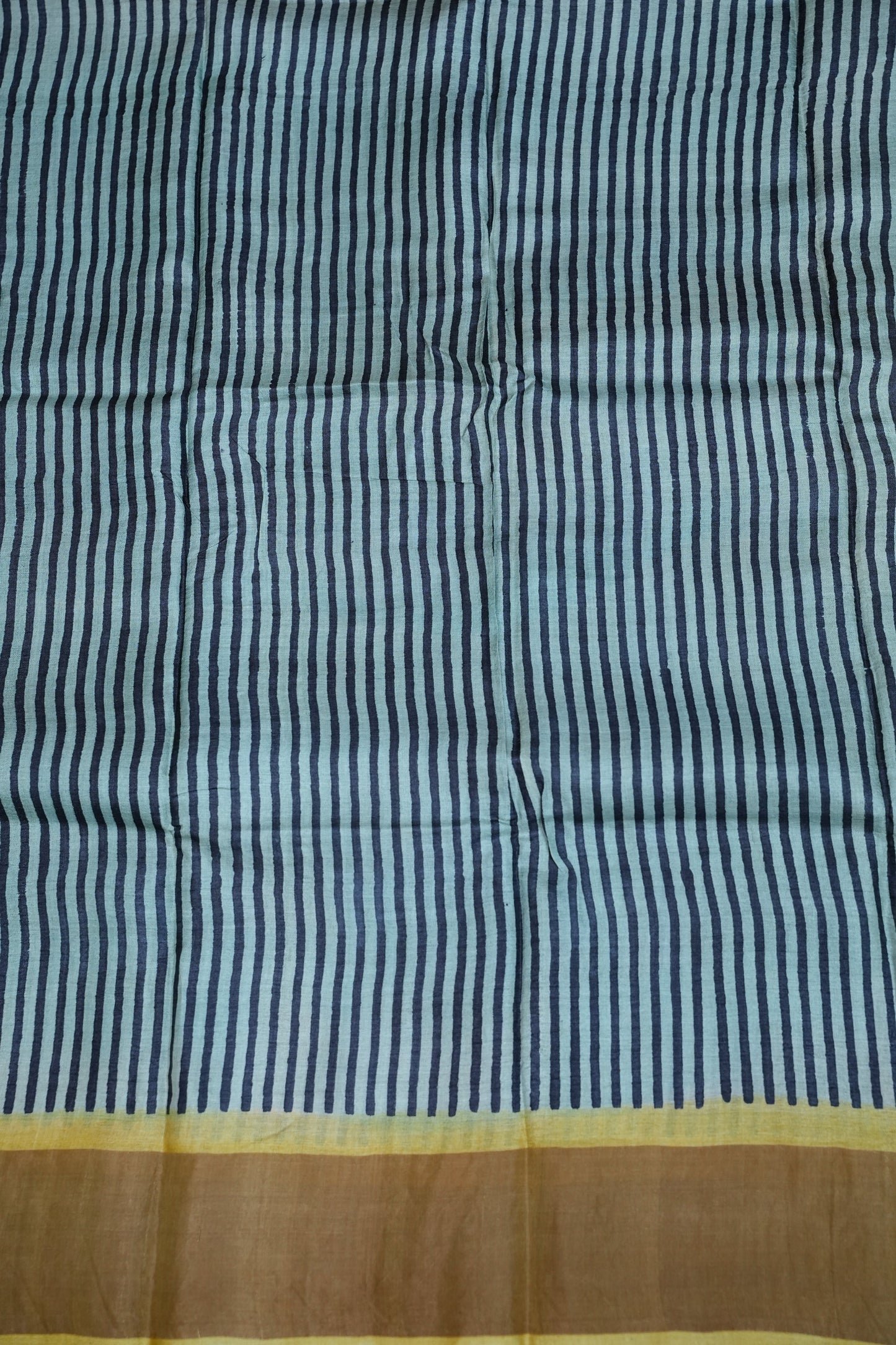 Silk Mark Certified Pure Tussar Silk Saree – Indigo Stripes with Mustard Yellow Pallu