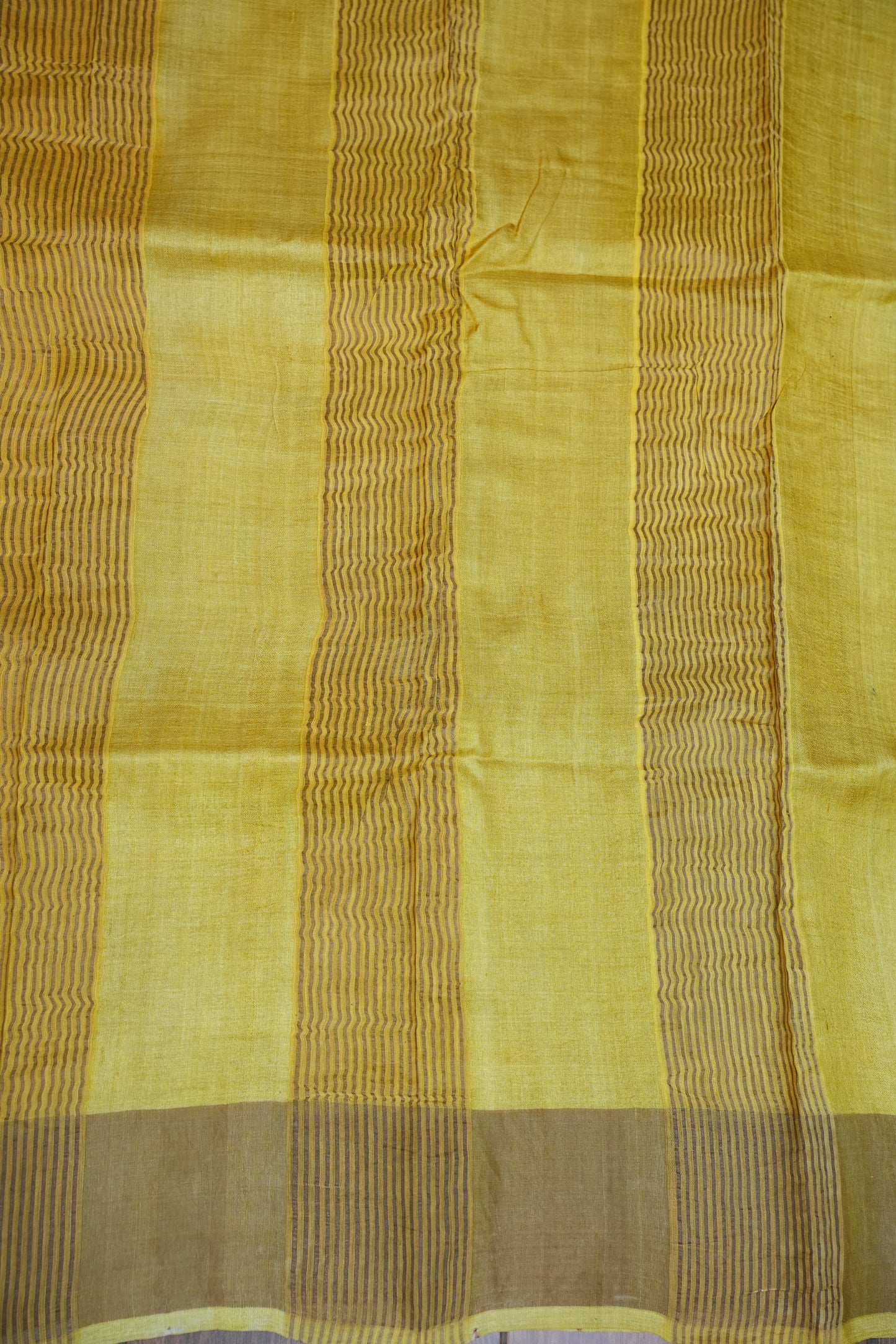 Silk Mark Certified Pure Tussar Silk Saree – Indigo Stripes with Mustard Yellow Pallu