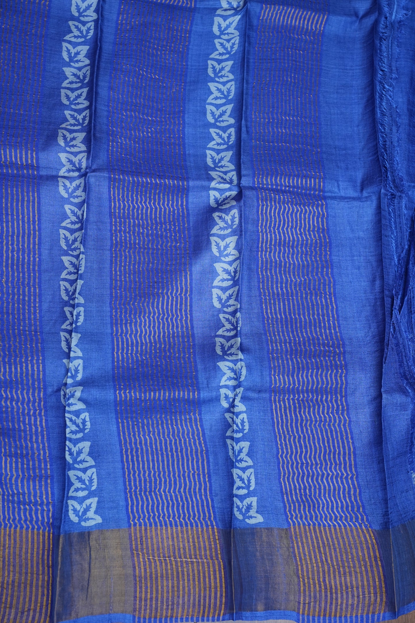 Silk Mark Certified Pure Tussar Silk Saree – Royal Blue with Floral Vine Motifs
