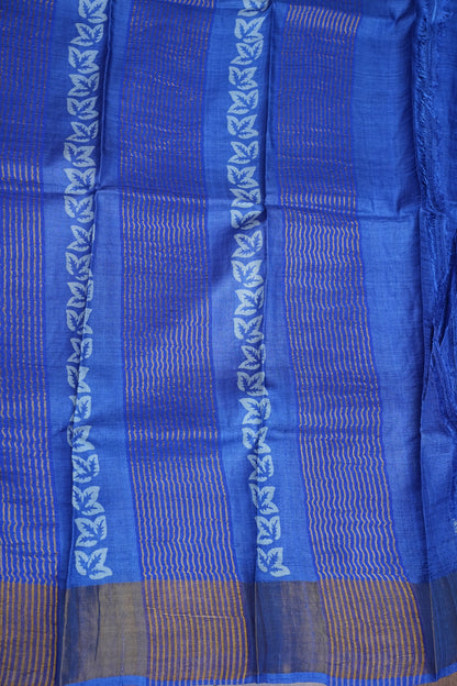Silk Mark Certified Pure Tussar Silk Saree – Royal Blue with Floral Vine Motifs
