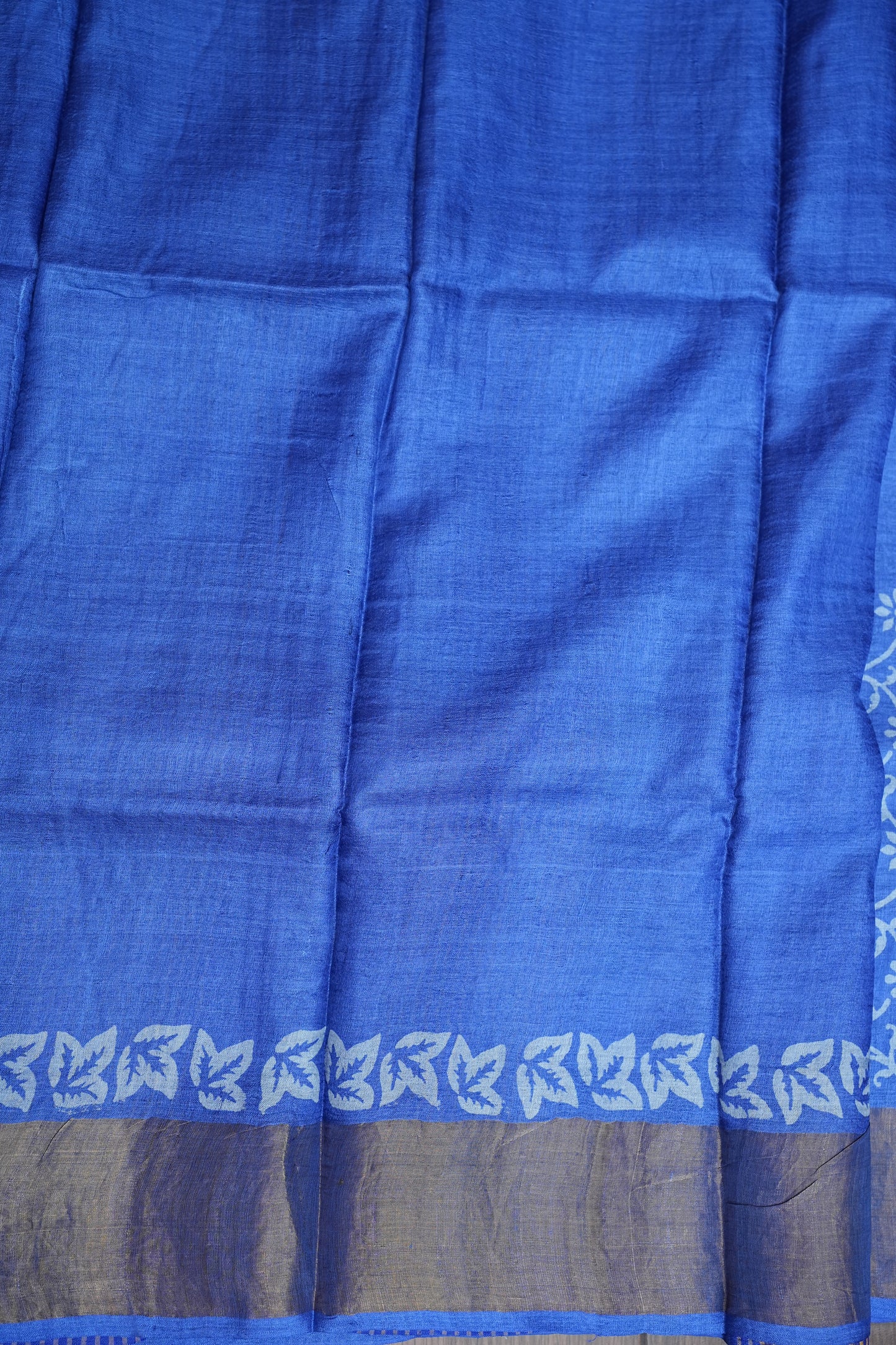 Silk Mark Certified Pure Tussar Silk Saree – Royal Blue with Floral Vine Motifs