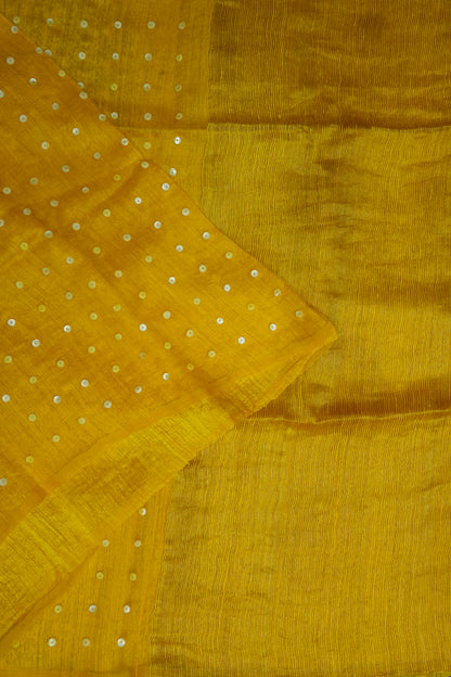 Yellow Pure Muslin by Matka Resham Pure Silk Saree | Silk Mark Certified