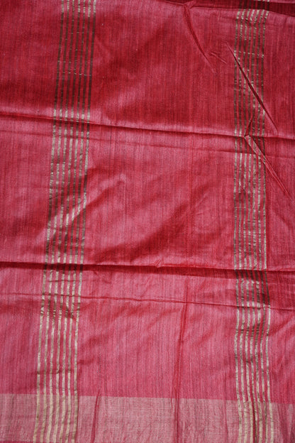 Silk Mark Certified Pure Tussar Silk Saree – Midnight Blue with Paisley Floral Motifs and Ruby Red Pallu