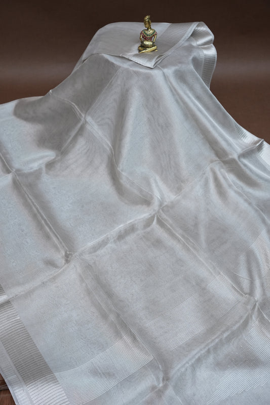 Premium Tissue Silk Saree – Timeless Silver Elegance