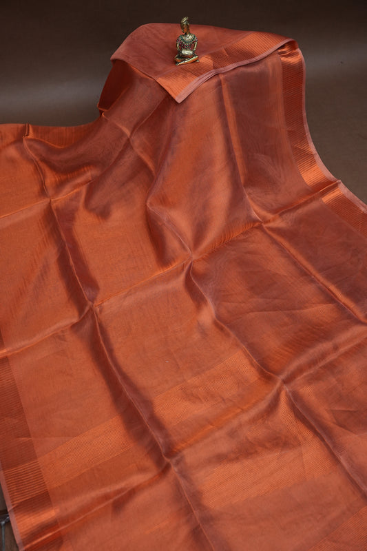 Premium Tissue Silk Saree – Copper Rust Elegance