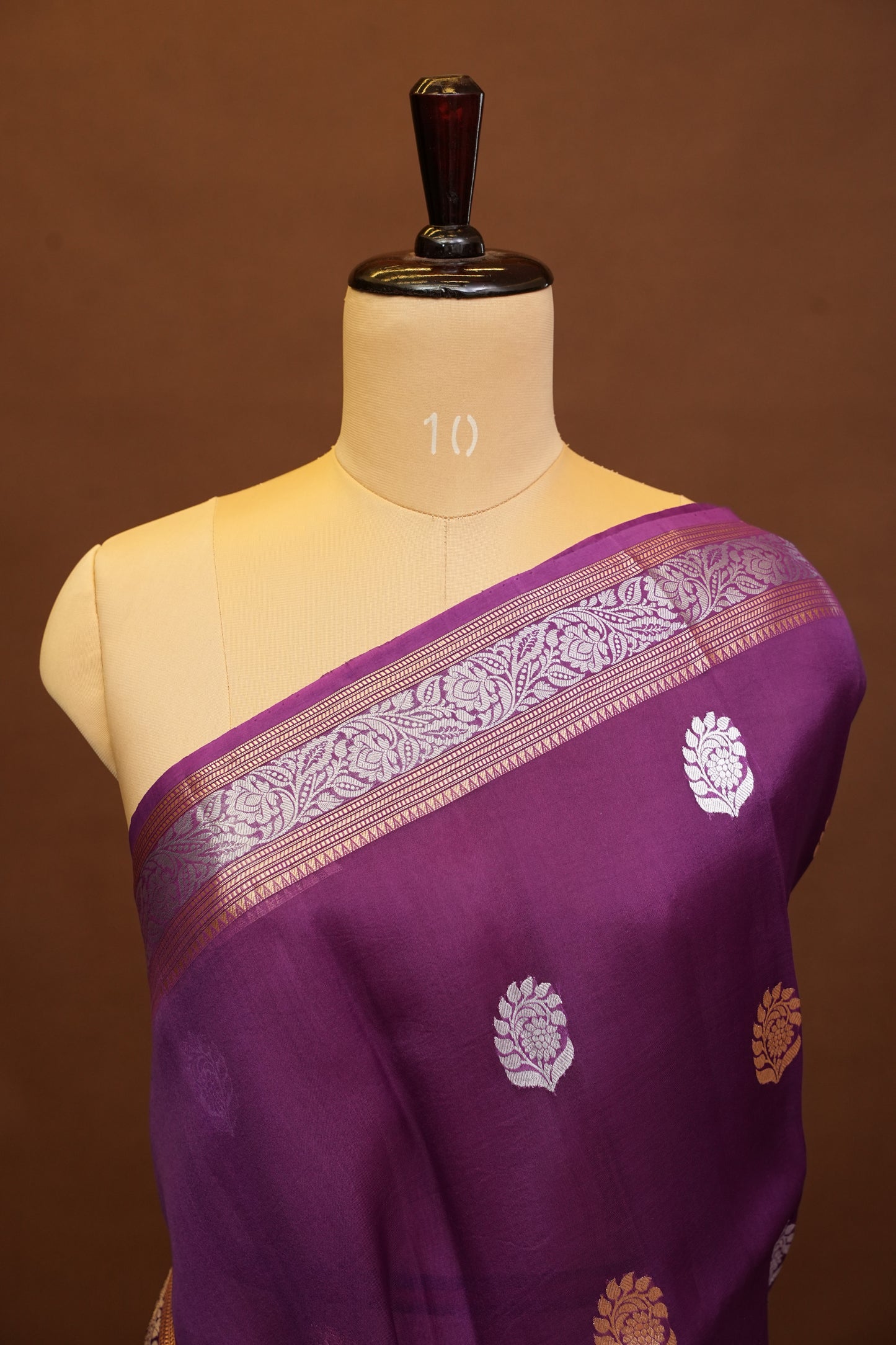 Pure Banarasi Organza(Kora) Silk Handloom Saree with Gold & Silver Zari Buttas – Burgundy | Silk Mark Certified