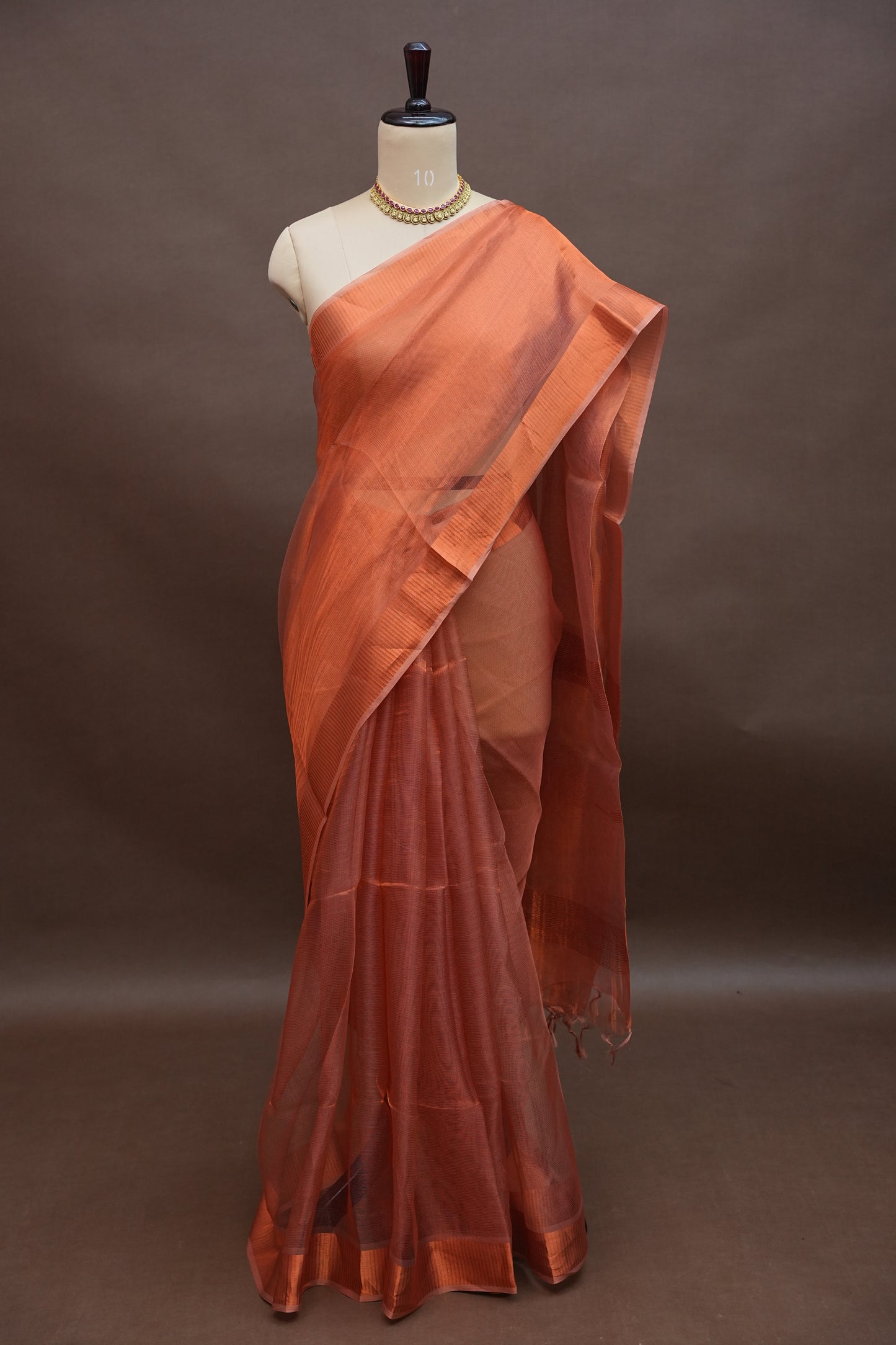 Premium Tissue Silk Saree – Copper Rust Elegance