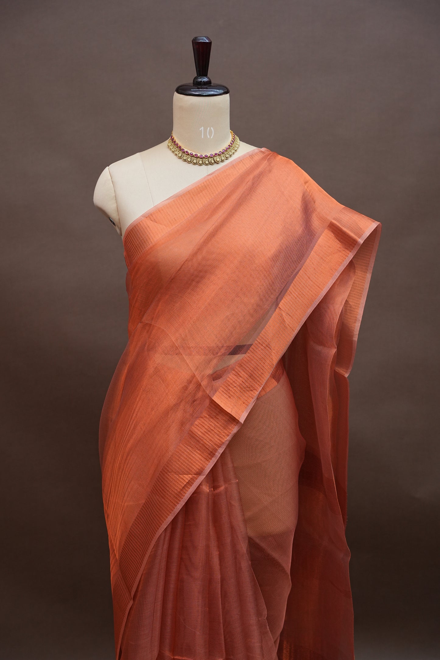 Premium Tissue Silk Saree – Copper Rust Elegance