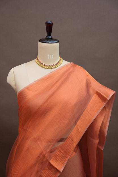 Premium Tissue Silk Saree – Copper Rust Elegance