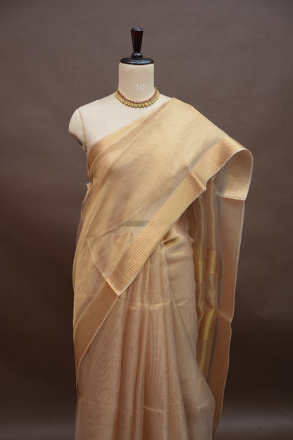 Premium Tissue Silk Saree – Elegant Champagne Gold Grace