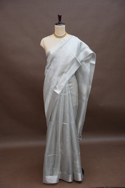 Premium Tissue Silk Saree – Timeless Silver Elegance