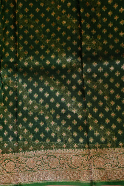 Pure Banarasi Organza(Kora) Silk Handloom Saree with Antique Zari Jaal & 3D Border – Black with Red & Green | Silk Mark Certified