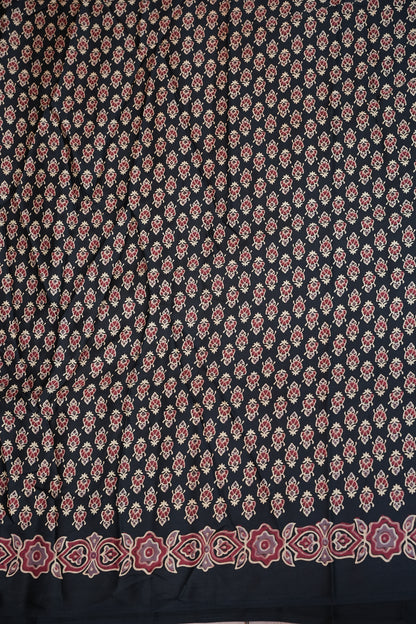 Pure Modal Silk Saree in Black with Ajrakh Block Prints