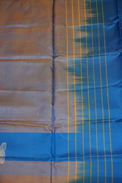 Vegan Silk Saree – Brown and Blue