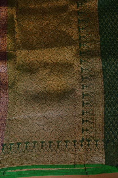 Pure Banarasi Organza(Kora) Silk Handloom Saree with Antique Zari Jaal – Navy Blue with Emerald Green Border | Silk Mark Certified
