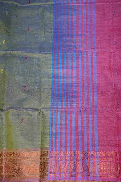 Vegan Silk Saree – Dual Toned Olive Green