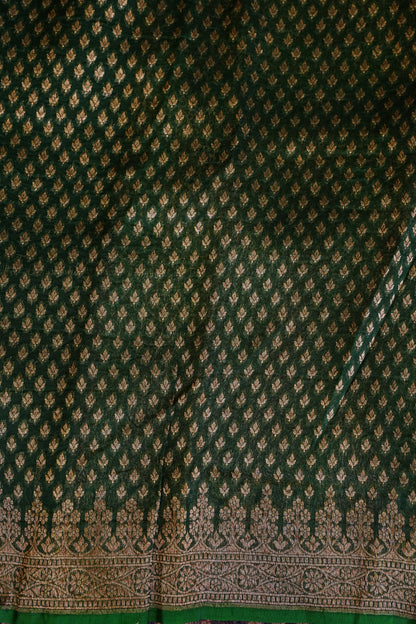 Pure Banarasi Organza(Kora) Silk Handloom Saree with Antique Zari Jaal – Navy Blue with Emerald Green Border | Silk Mark Certified