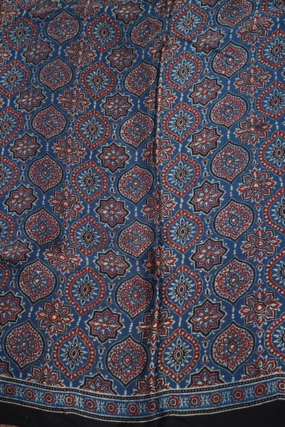 Pure Modal Silk Saree in Indigo Blue with Ajrakh Block Print Pallu