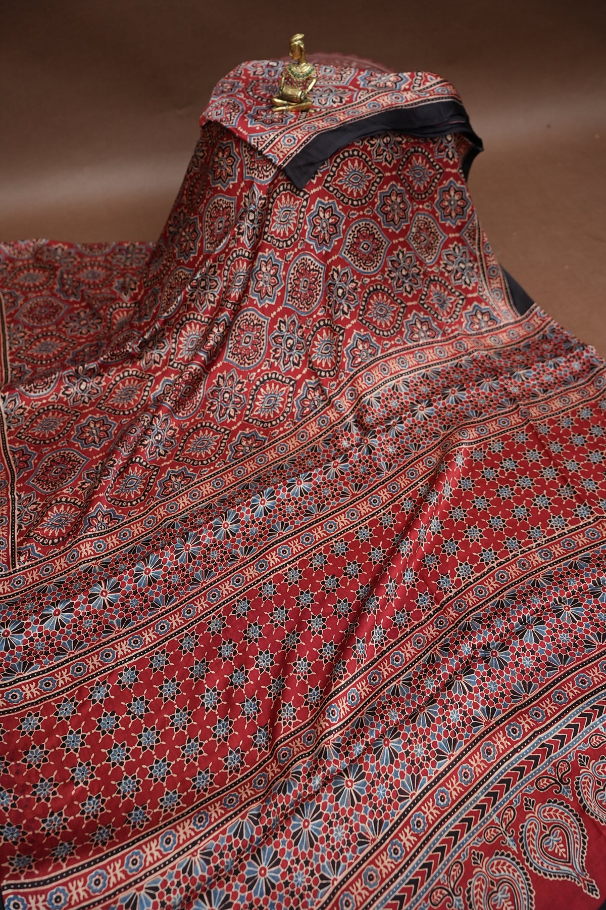 Pure Modal Silk Saree in Maroon with Ajrakh Block Print Pallu
