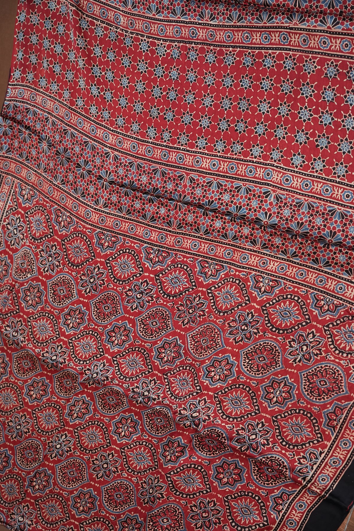 Pure Modal Silk Saree in Maroon with Ajrakh Block Print Pallu