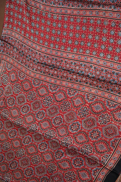 Pure Modal Silk Saree in Maroon with Ajrakh Block Print Pallu