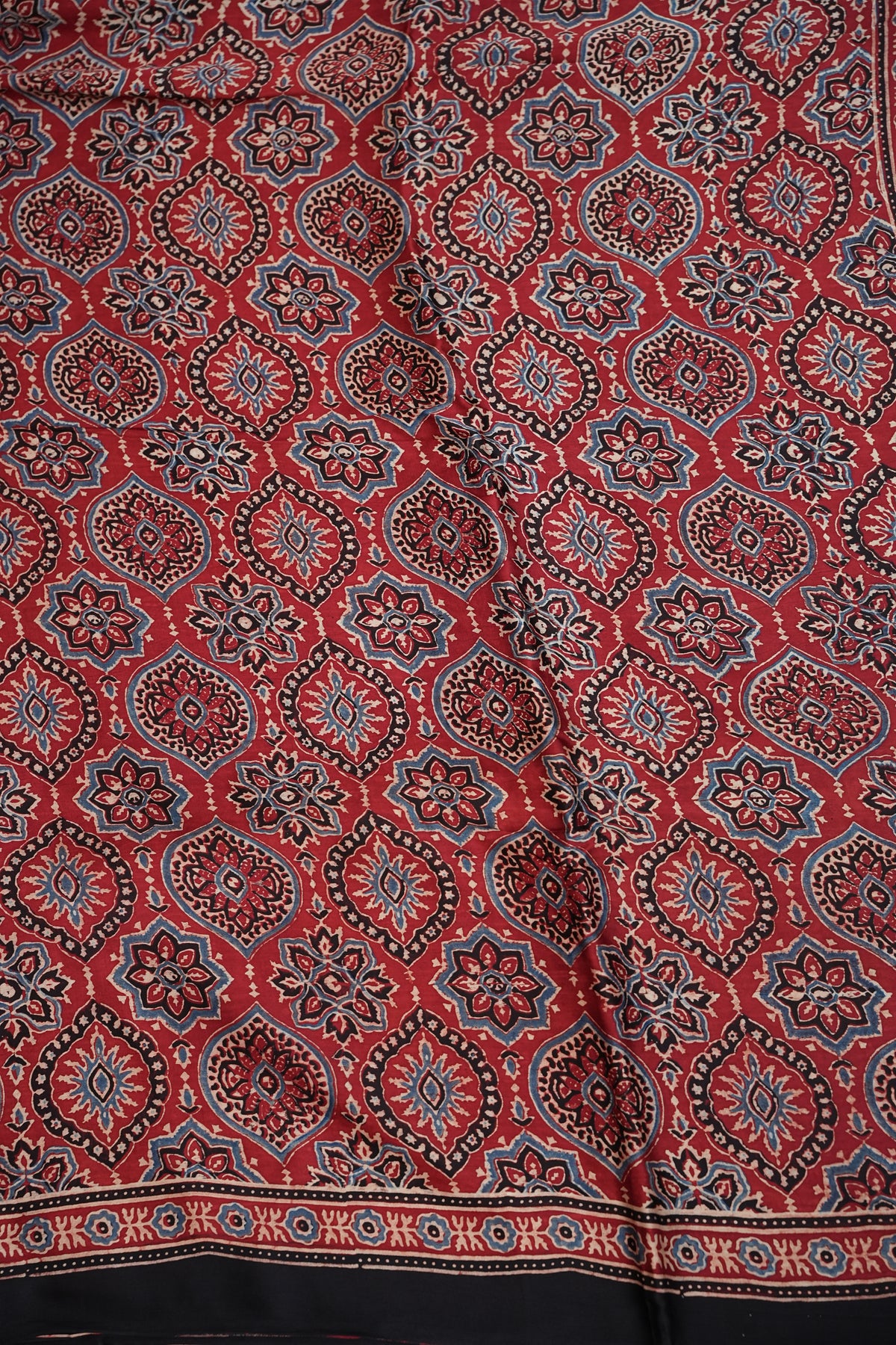 Pure Modal Silk Saree in Maroon with Ajrakh Block Print Pallu