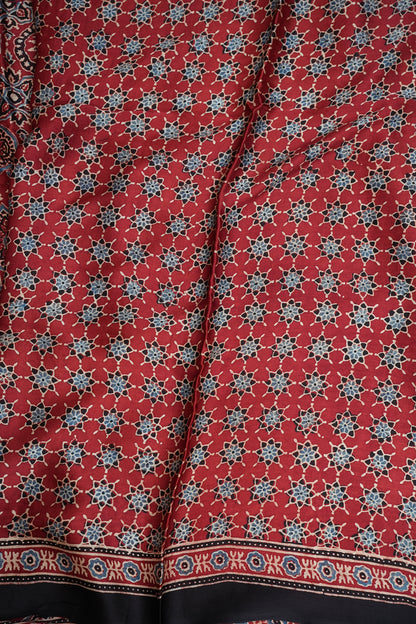 Pure Modal Silk Saree in Maroon with Ajrakh Block Print Pallu