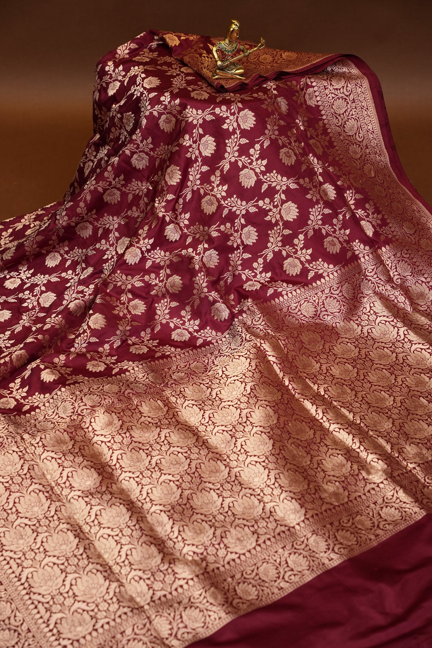 Pure Handloom Silk Katan Banaras Saree-Maroon|Silk Mark Certified