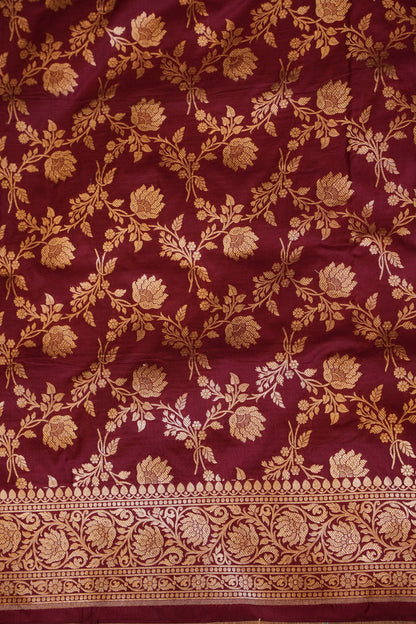Pure Handloom Silk Katan Banaras Saree-Maroon|Silk Mark Certified