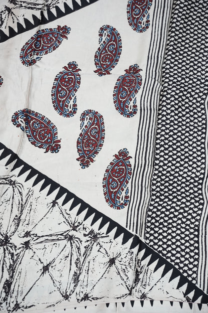 Pure Modal Silk Saree in Black & White with Geometric Block Prints