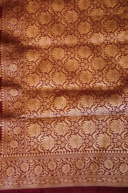 Pure Handloom Silk Katan Banaras Saree-Maroon|Silk Mark Certified