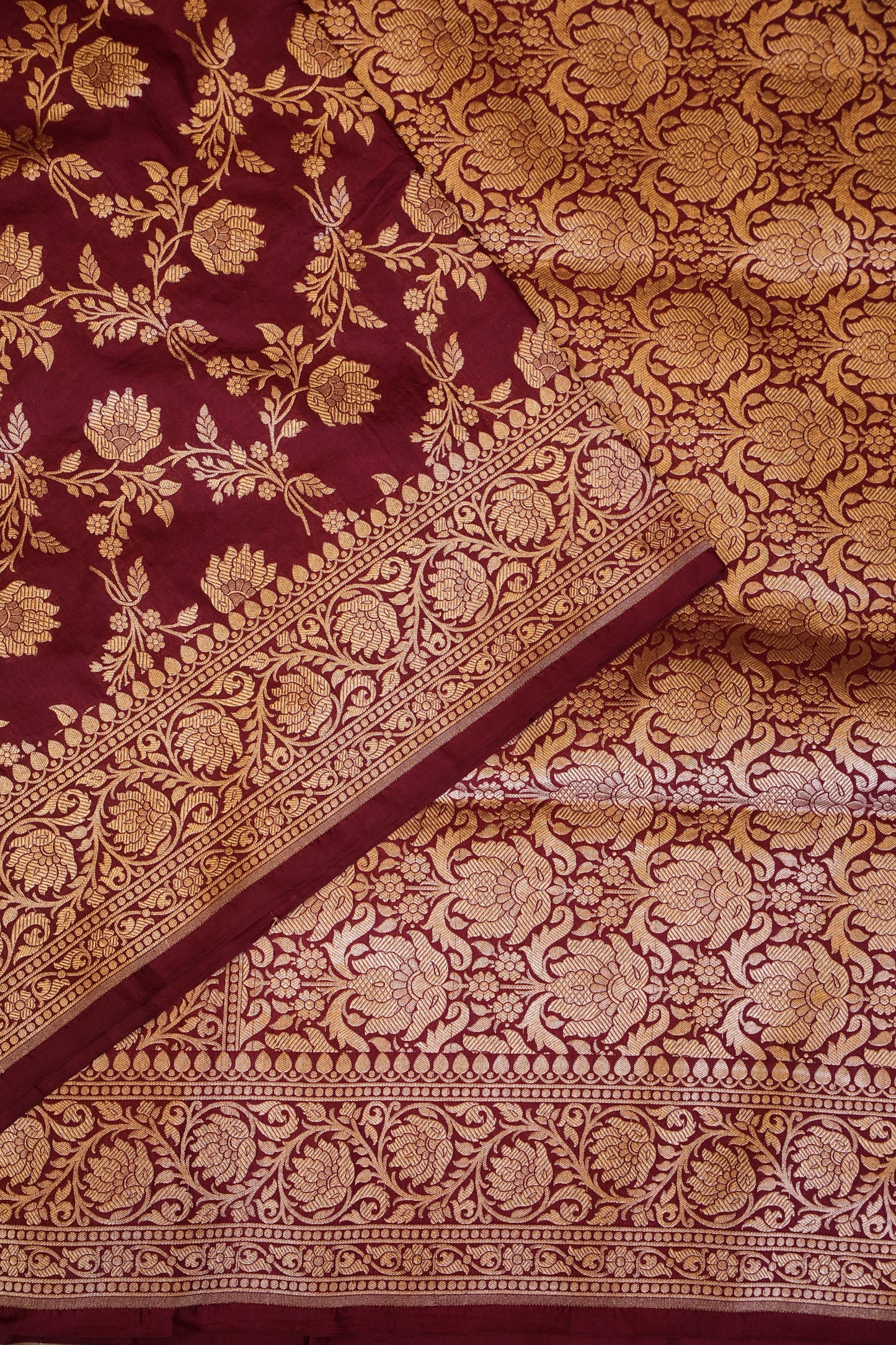 Pure Handloom Silk Katan Banaras Saree-Maroon|Silk Mark Certified