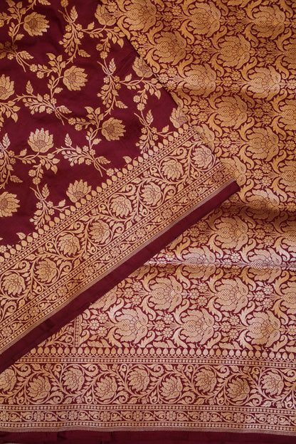 Pure Handloom Silk Katan Banaras Saree-Maroon|Silk Mark Certified