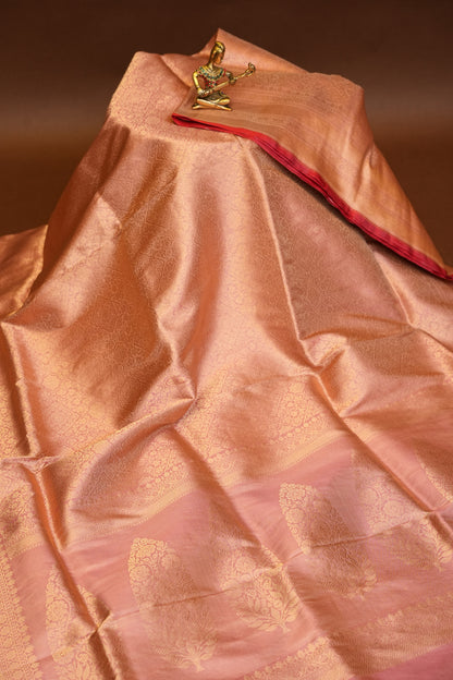 Pure Handloom Silk Katan Banaras Saree-Pinkish Peach|Silk Mark Certified