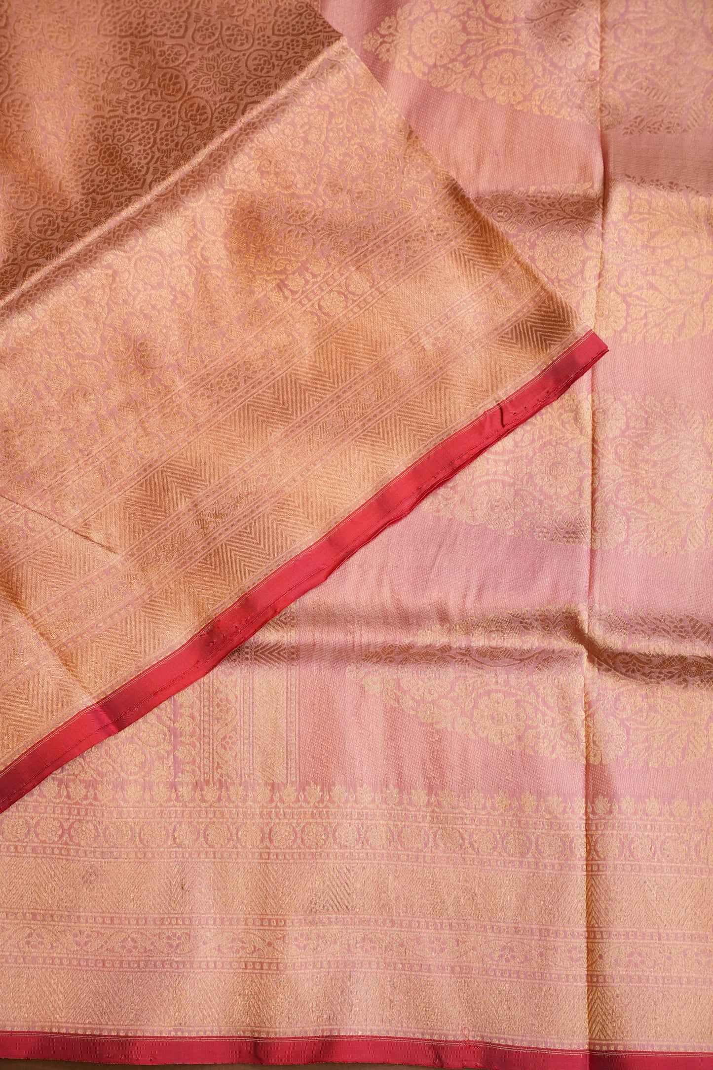 Pure Handloom Silk Katan Banaras Saree-Pinkish Peach|Silk Mark Certified