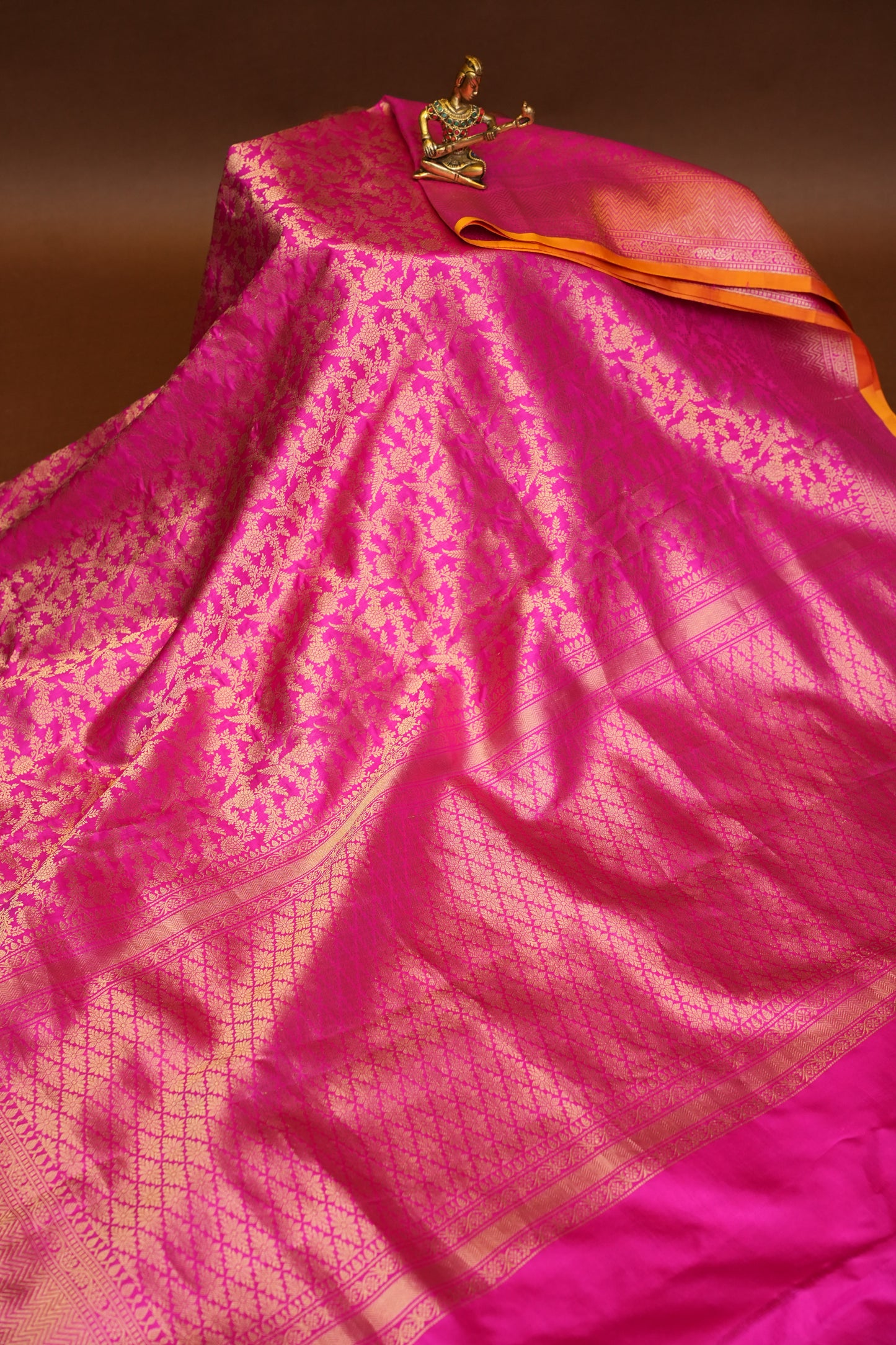 Pure Handloom Silk Katan Banaras Saree-Hot Pink|Silk Mark Certified
