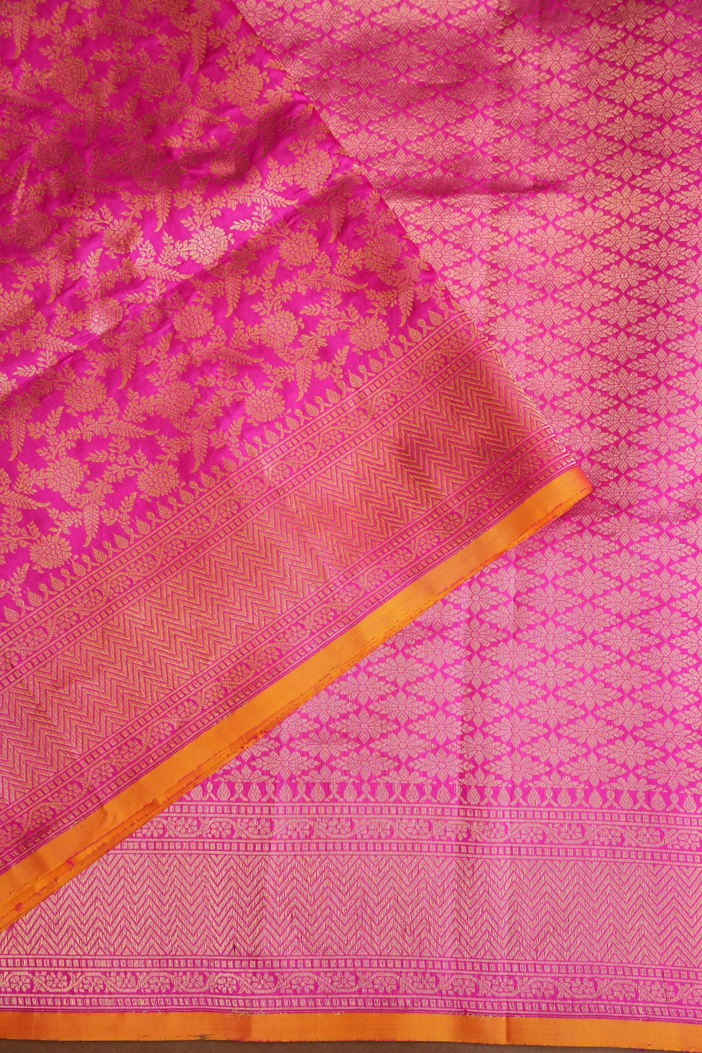 Pure Handloom Silk Katan Banaras Saree-Hot Pink|Silk Mark Certified