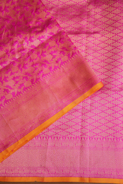 Pure Handloom Silk Katan Banaras Saree-Hot Pink|Silk Mark Certified