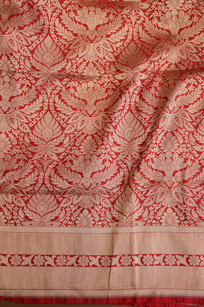 Pure Handloom Silk Katan Banaras Saree-Red|Silk Mark Certified